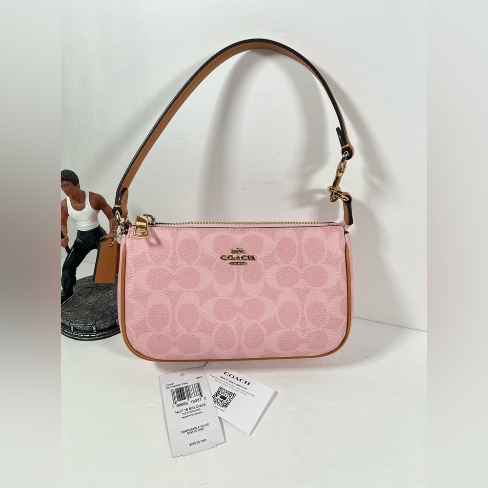 Coach Nolita 19 In Signature Canvas Gold/Powder Pink CDW31 NWT